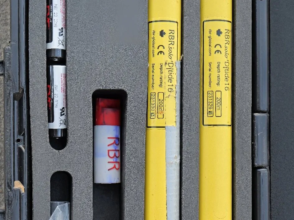 Registradores de nível e maré RBRsolo3 D|tide16 acomodados no case.
